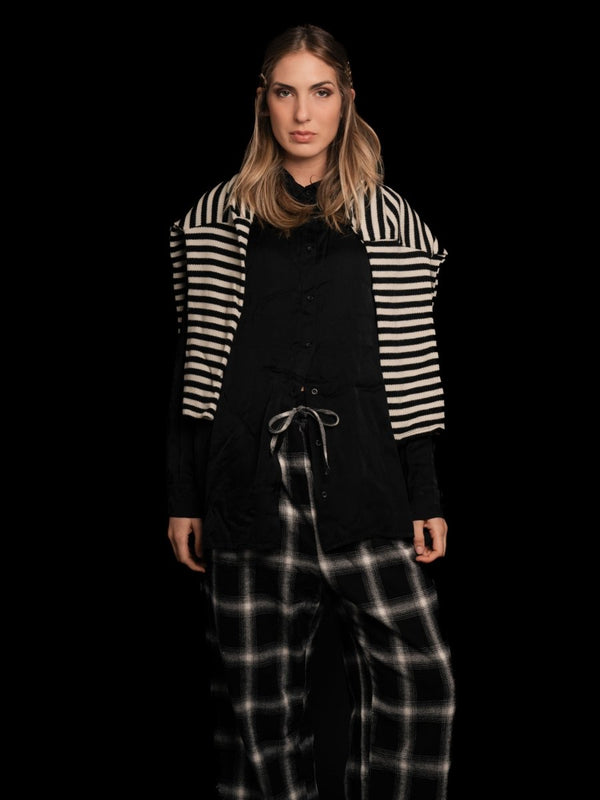 Baci Striped Long Sleeve Crewneck Tee Grey/Black