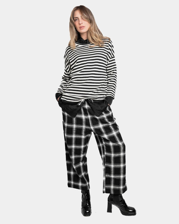 Baci Striped Long Sleeve Crewneck Tee Grey/Black