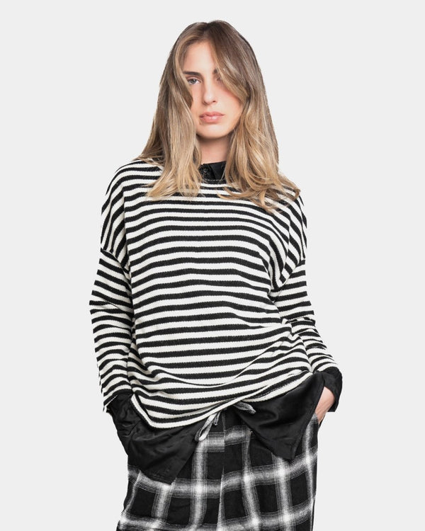 baci Striped Long Sleeve Crewneck Tee Grey/Black
