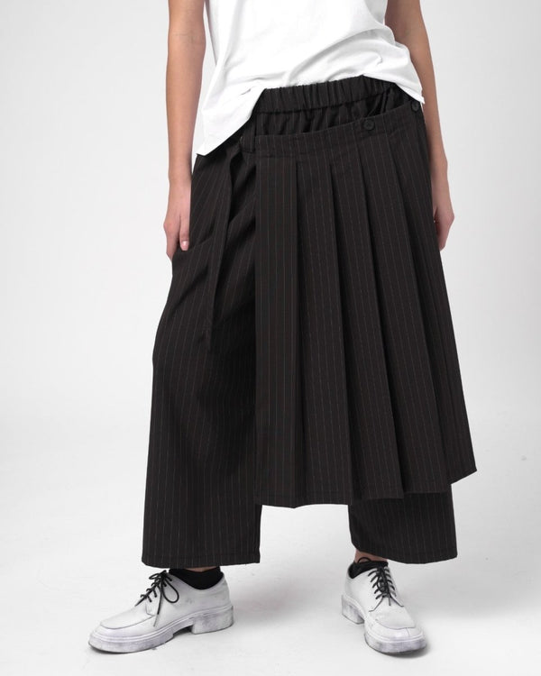 baci Striped Pleated Skirt Pant Striped