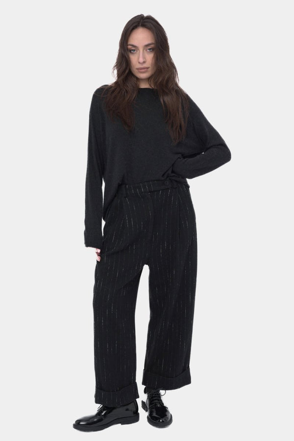 Baci Striped Pleated Slacks Pant Black