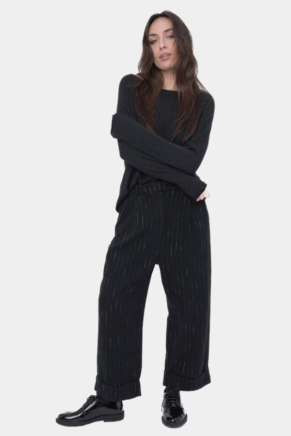 Baci Striped Pleated Slacks Pant Black
