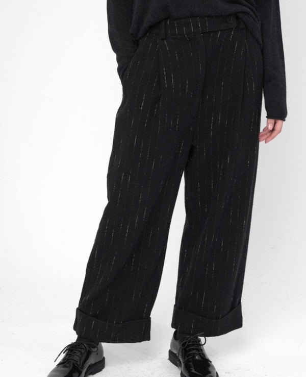 Baci Striped Pleated Slacks Pant Black