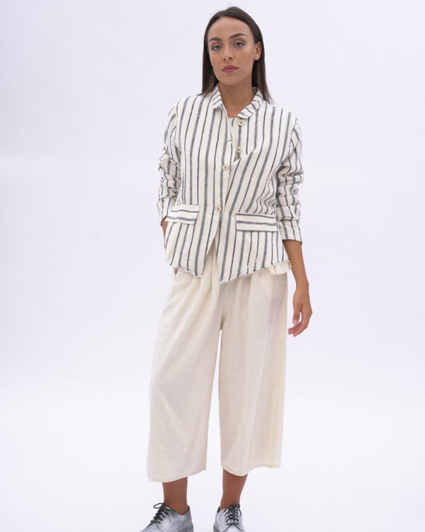 Baci Striped Raw Edge Layered Jacket Natural