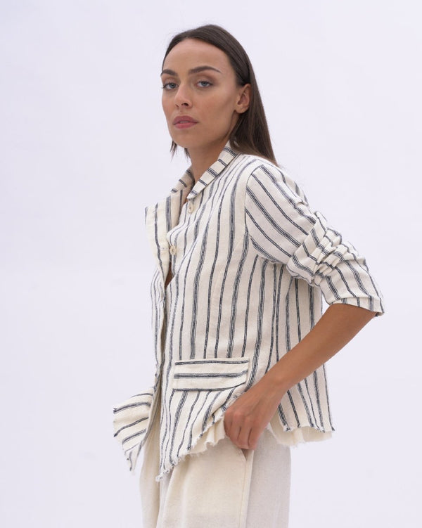 Baci Striped Raw Edge Layered Jacket Natural