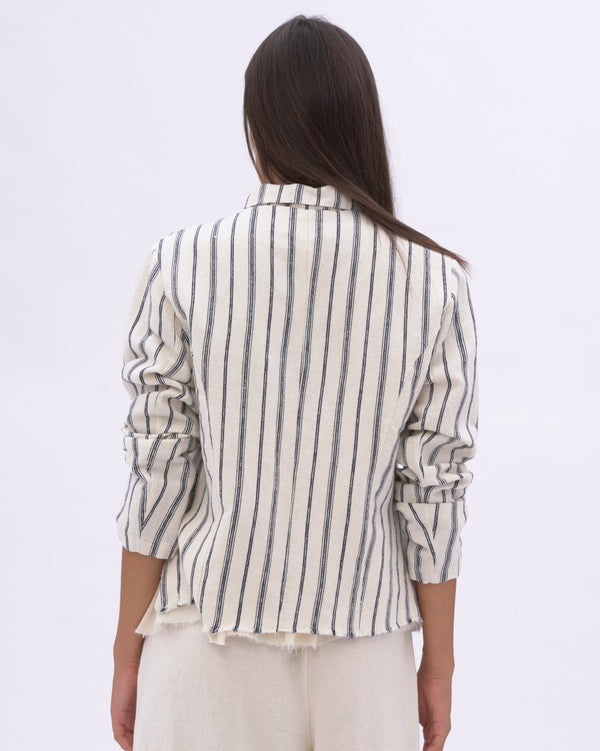 Baci Striped Raw Edge Layered Jacket Natural