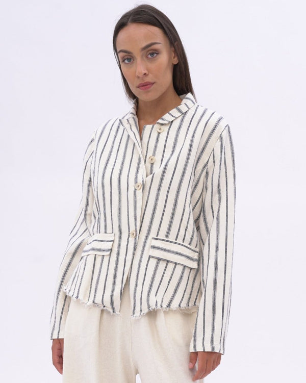 baci Striped Raw Edge Layered Jacket Natural