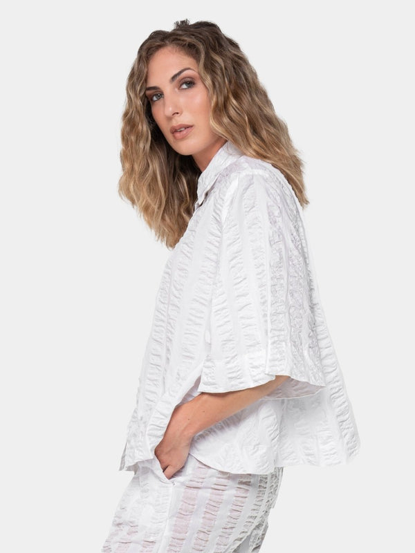 Baci Striped Wide 3/4 Sleeve Blouse Black