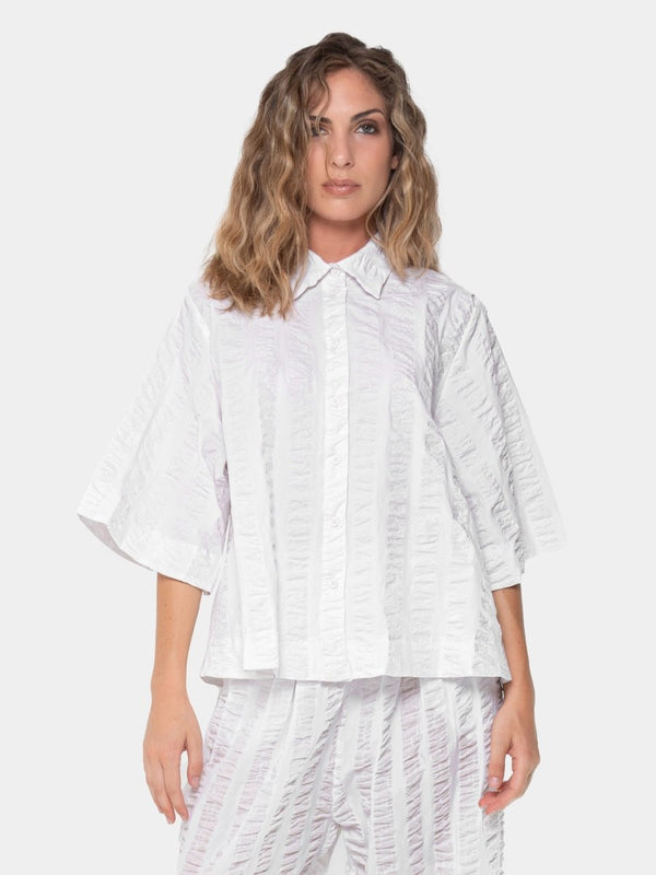 baci Striped Wide 3/4 Sleeve Blouse Black