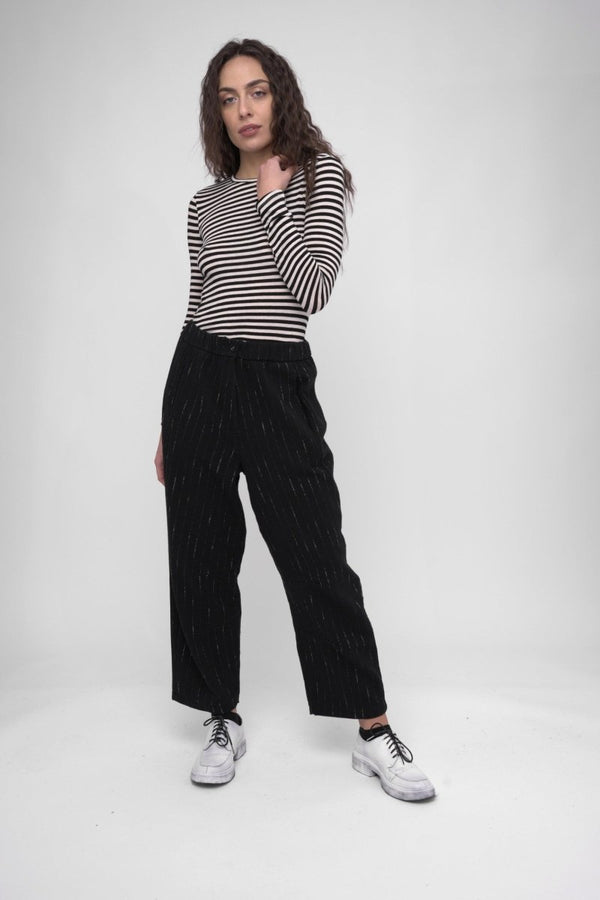 Baci Striped Wide Leg Pant Black