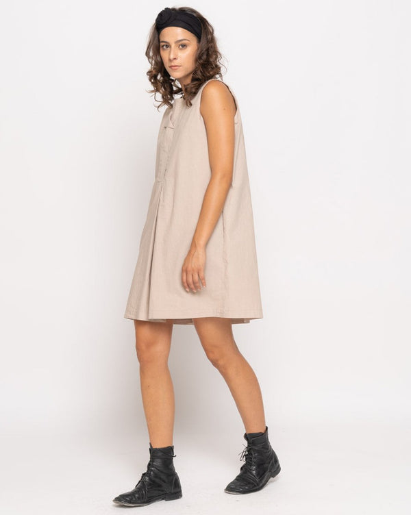 Baci Stub Collar Tank Shirtdress Beige