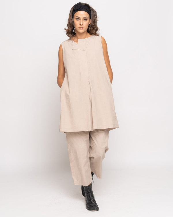 Baci Stub Collar Tank Shirtdress Beige