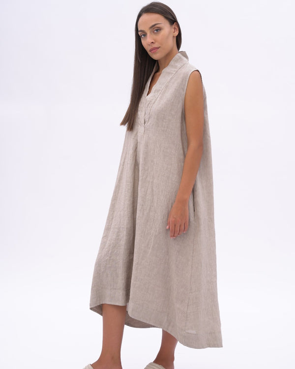Baci Swan Neck Linen Dress Black
