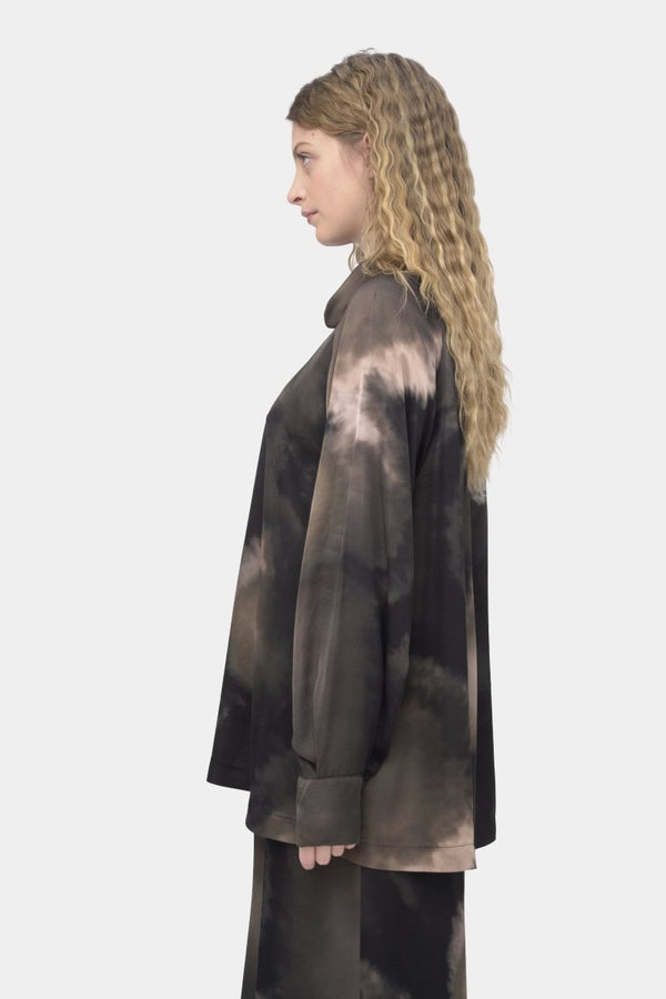 Baci Tie-Dye Cowl Neck Shirt Multi Brown