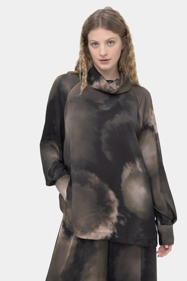 Baci Tie-Dye Cowl Neck Shirt Multi Brown