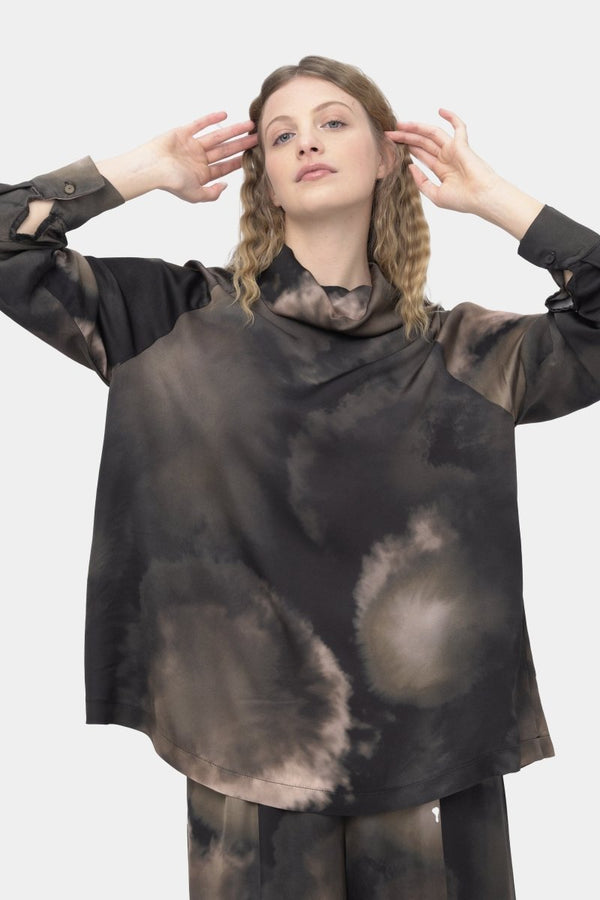 baci Tie-Dye Cowl Neck Shirt Multi Brown