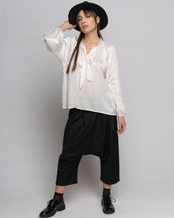 Baci Tie-Neck Hi-Lo Blouse Black