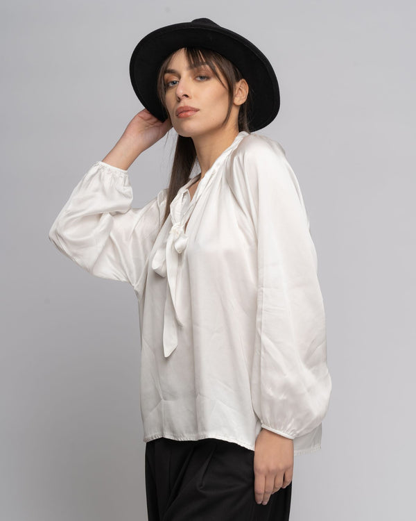 Baci Tie-Neck Hi-Lo Blouse Black