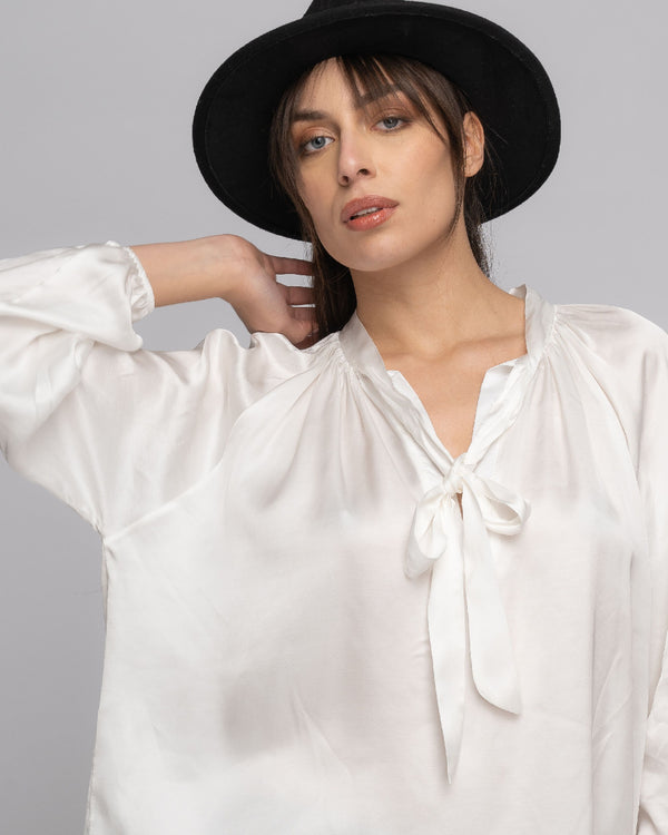 Baci Tie-Neck Hi-Lo Blouse Black