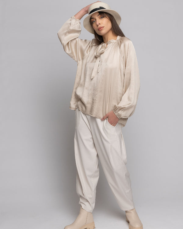 baci Tie-Neck Hi-Lo Blouse Black