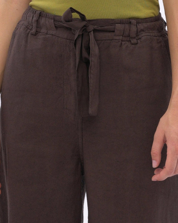 Baci Tie Waist Cotton Linen Blend Pant Black