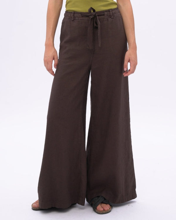 baci Tie Waist Cotton Linen Blend Pant Black