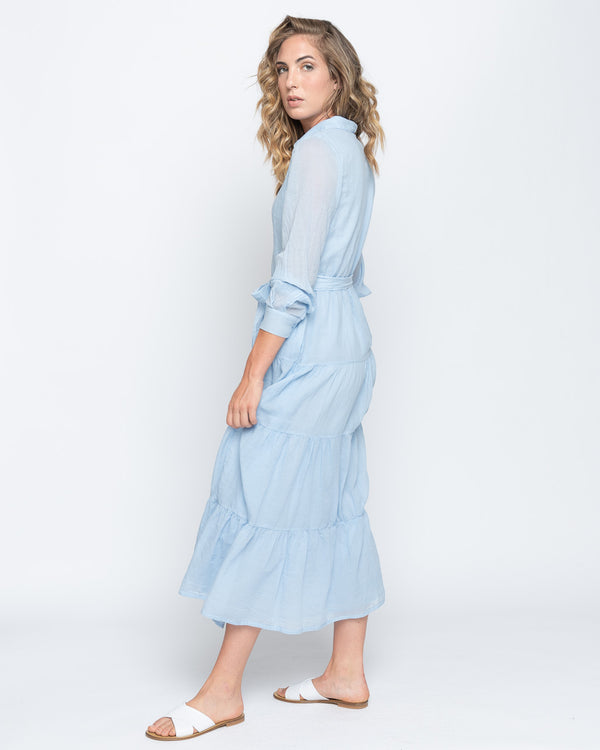 Baci Tie-Waist Tiered Button-Up Shirtdress Green