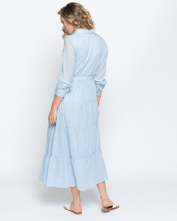 Baci Tie-Waist Tiered Button-Up Shirtdress Green