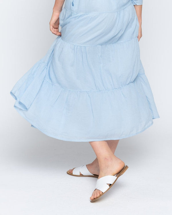 Baci Tie-Waist Tiered Button-Up Shirtdress Green