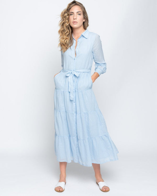 baci Tie-Waist Tiered Button-Up Shirtdress Green