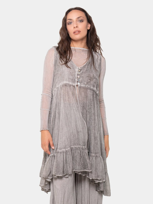 baci Tiered Button Down Tunic Tank Gold