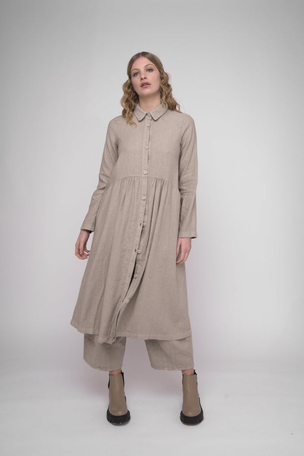 Baci Tiered Waist Cotton Linen Dress Black