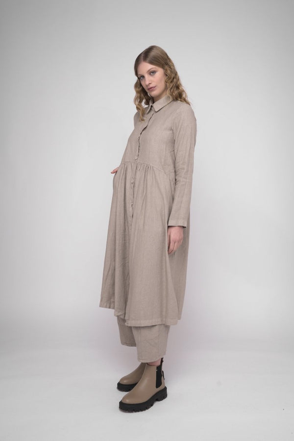 Baci Tiered Waist Cotton Linen Dress Black