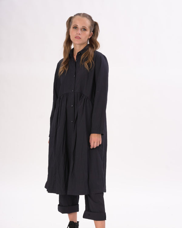 Baci Tiered Waist Organic Cotton Shirt Dress Black