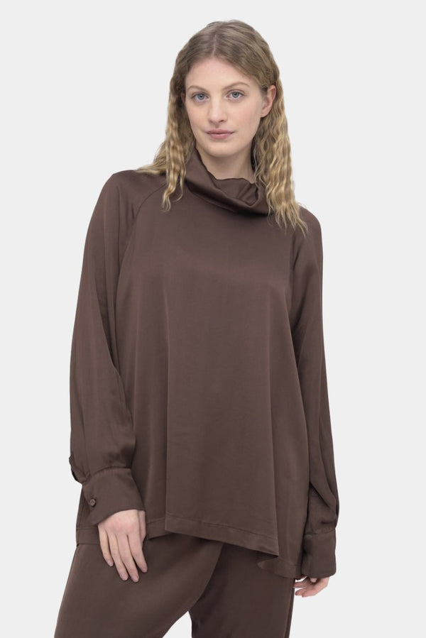 baci Turtleneck Button Up Top Black