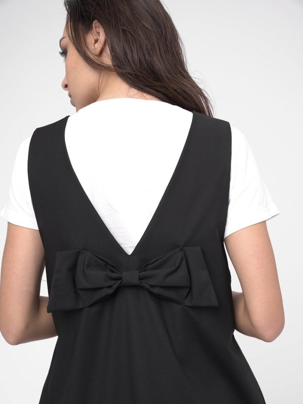 Baci V Neck Back Bow Dress Black