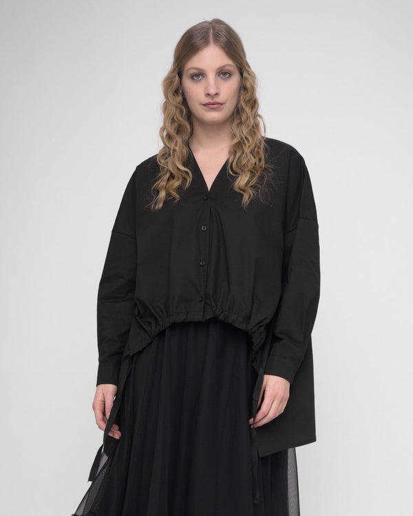Baci V Neck Buttoned Long Sleeve Shirt Black