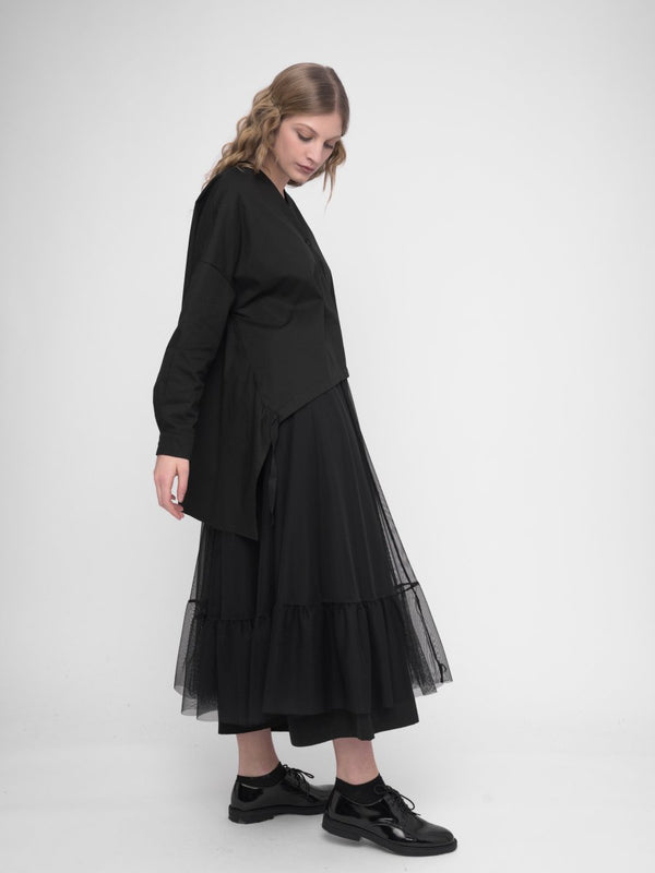 Baci V Neck Buttoned Long Sleeve Shirt Black