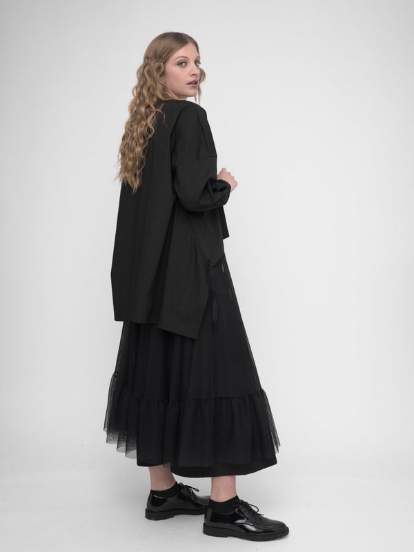 Baci V Neck Buttoned Long Sleeve Shirt Black