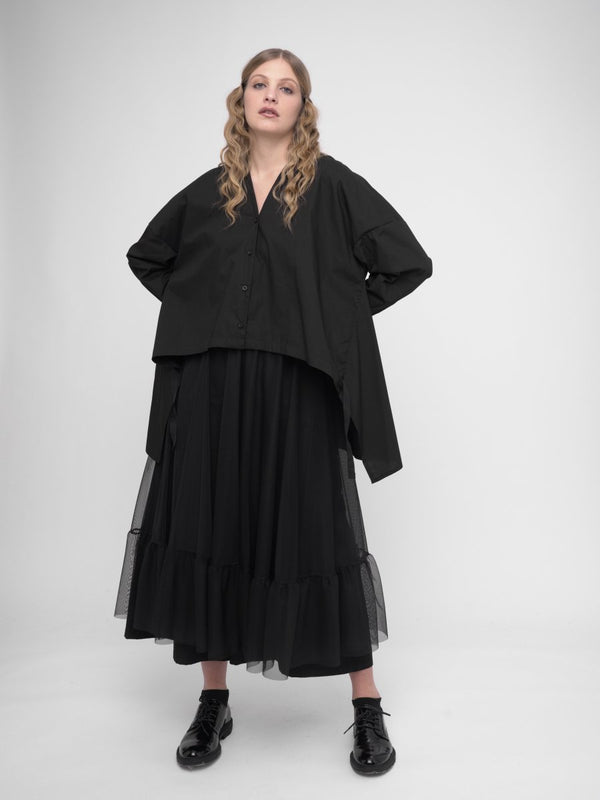 baci V Neck Buttoned Long Sleeve Shirt Black