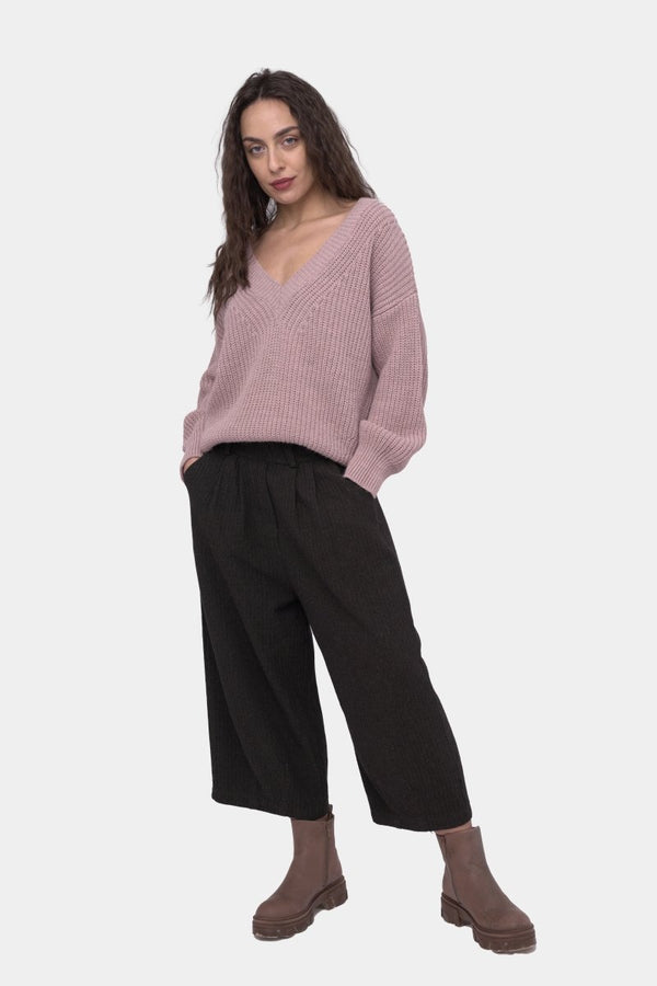 Baci V Neck Knitted Sweater Dark Blue