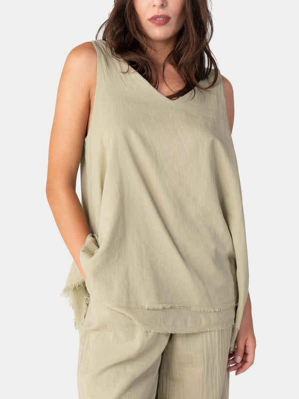 Baci V-Neck Organic Cotton Tank Top Cappuccino
