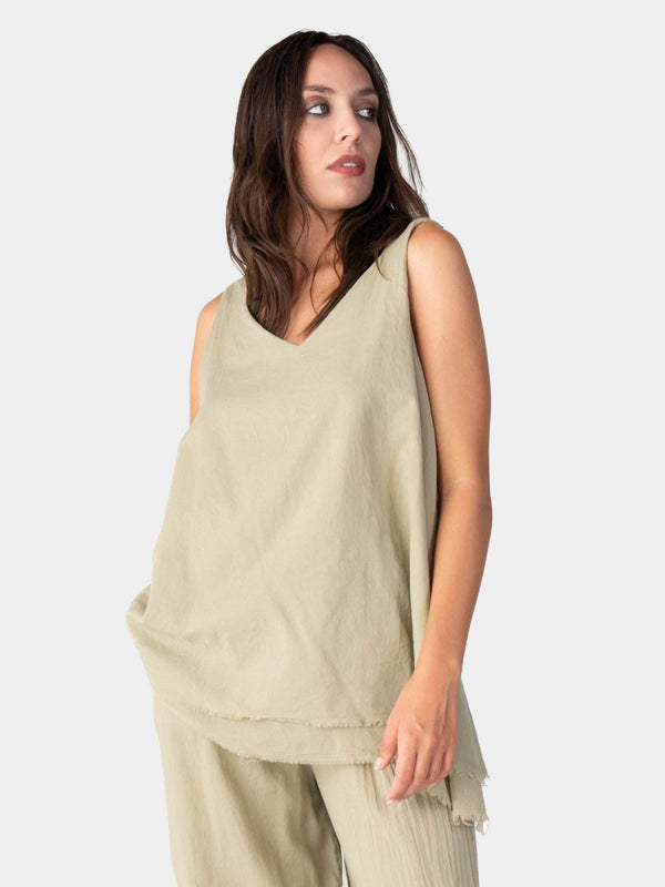 baci V-Neck Organic Cotton Tank Top Cappuccino