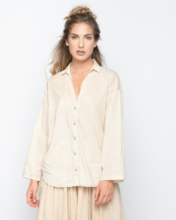 Baci Wash Dyed Deep Button-Up Shirt Beige