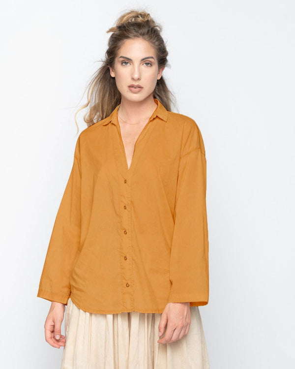 baci Wash Dyed Deep Button-Up Shirt Beige