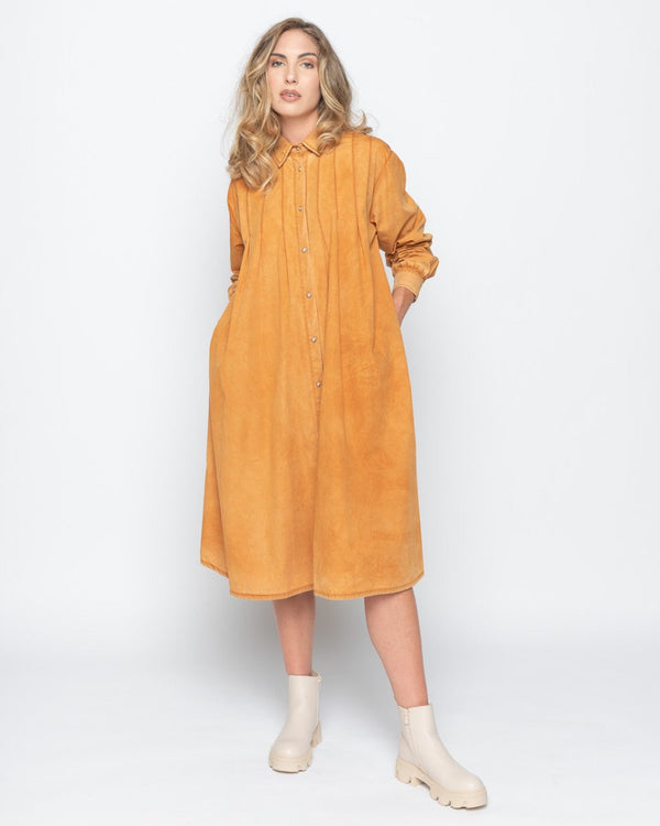 Baci Wash Dyed Pleated Button-Up Shirtdress Copper
