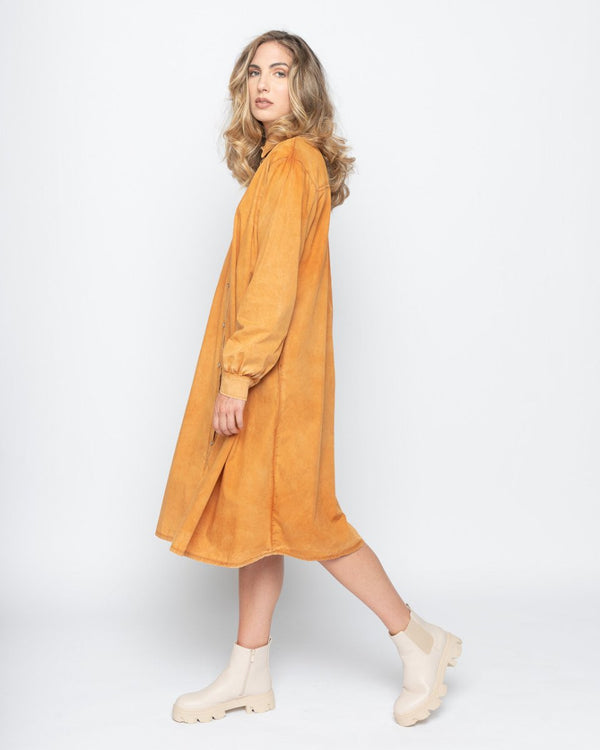 Baci Wash Dyed Pleated Button-Up Shirtdress Copper