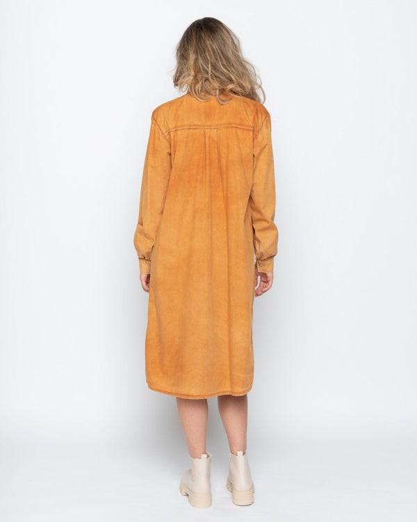 Baci Wash Dyed Pleated Button-Up Shirtdress Copper