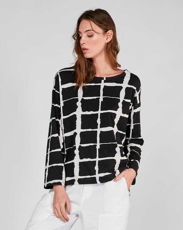 baci Wave Grid Line T-Shirt Black / White