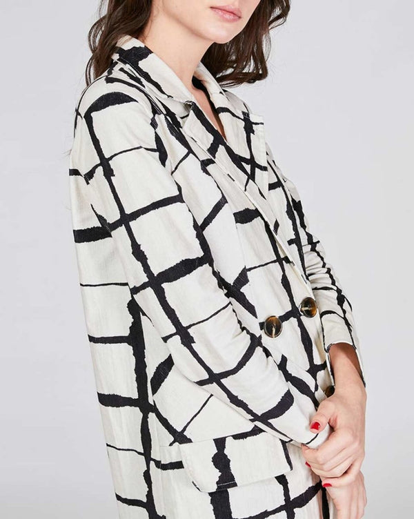 Baci Wave Grid Line Trench Coat Black / White